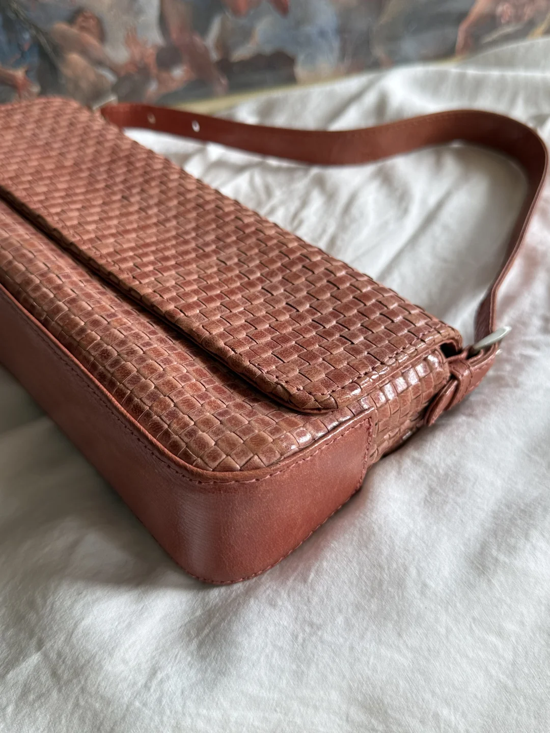 vintage 牛皮编织两用包