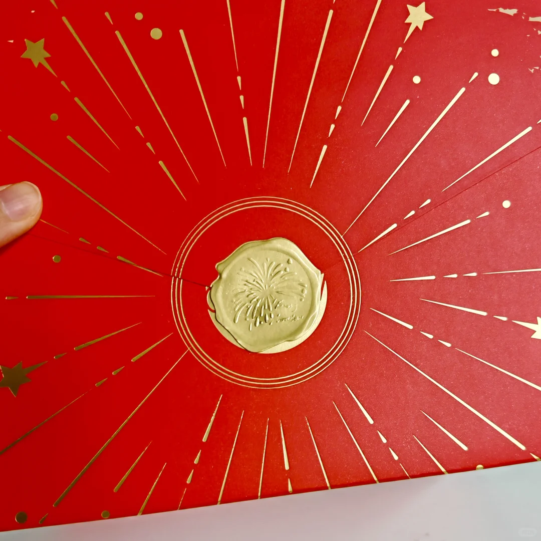 金属烫金烟花星芒 立体火漆章浮雕烟花贺卡