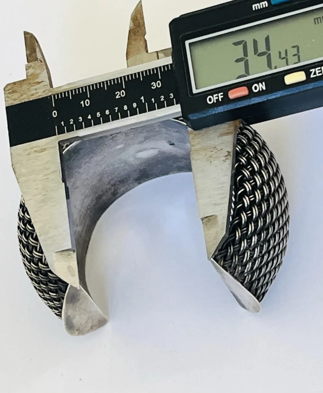 中古925银立体编织工艺宽手镯开口镯