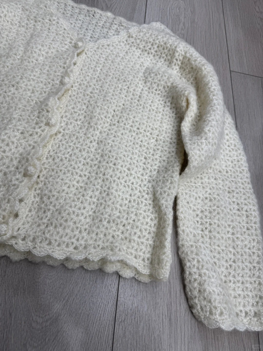 出口货温柔白色系编织感法式甜美毛衣开衫