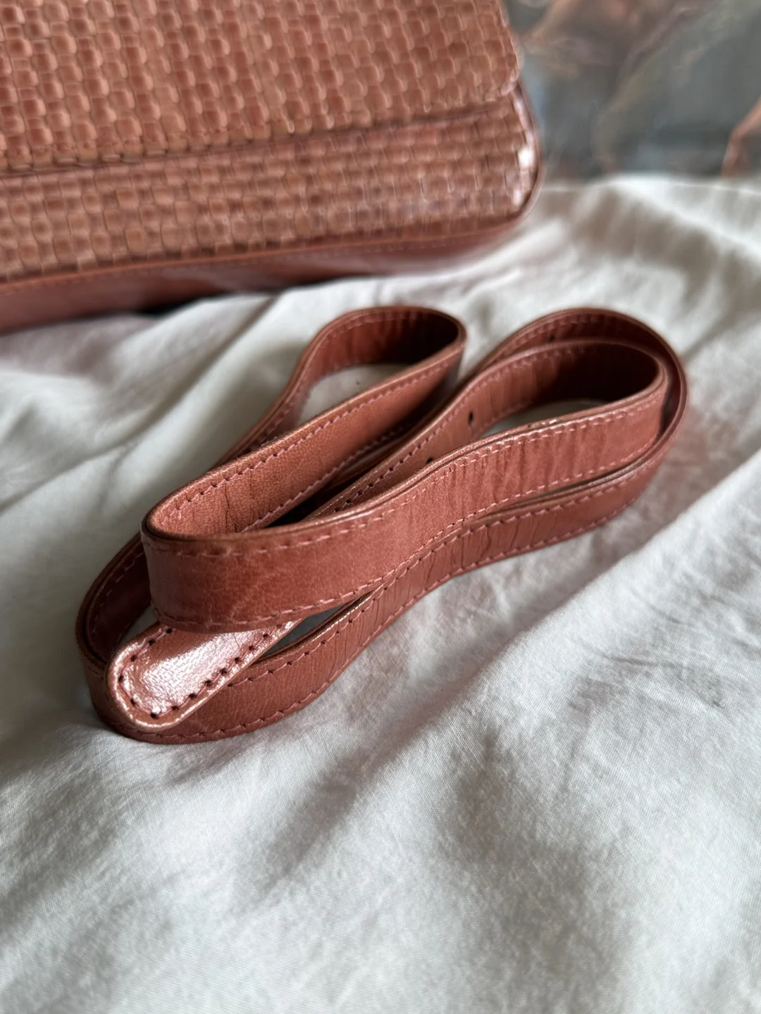 vintage 牛皮编织两用包