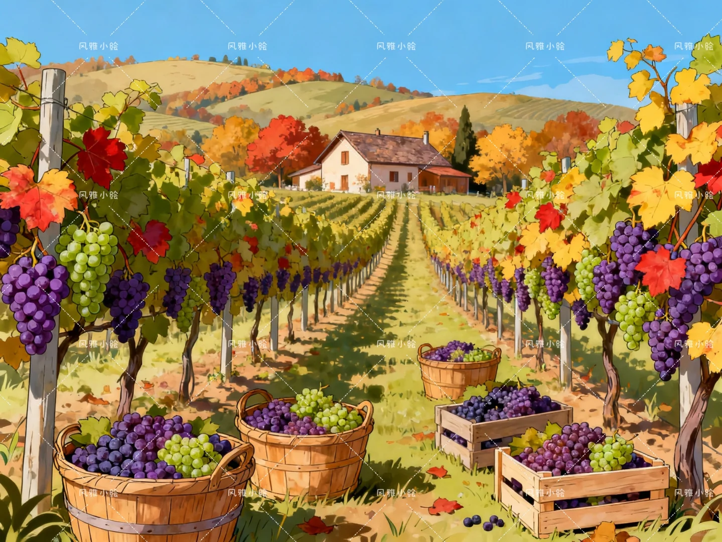 田园风光插画，丰收的果园子