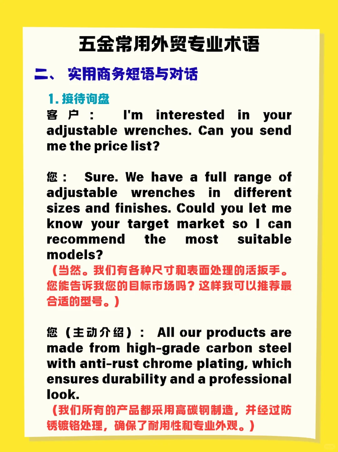 五金常用外贸专业术语