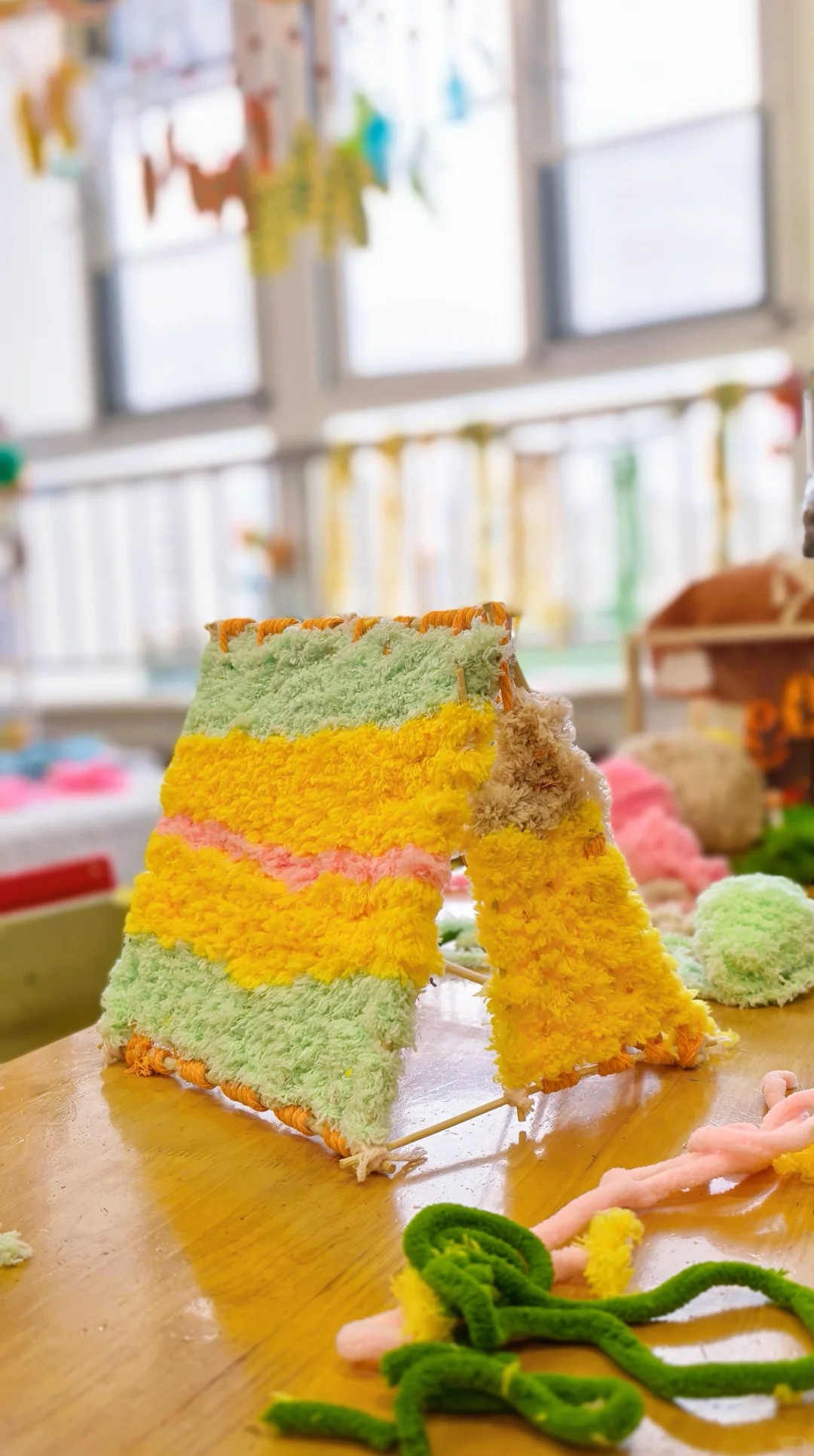 幼儿园秋天环创/毛线创意手工编织帐篷⛺