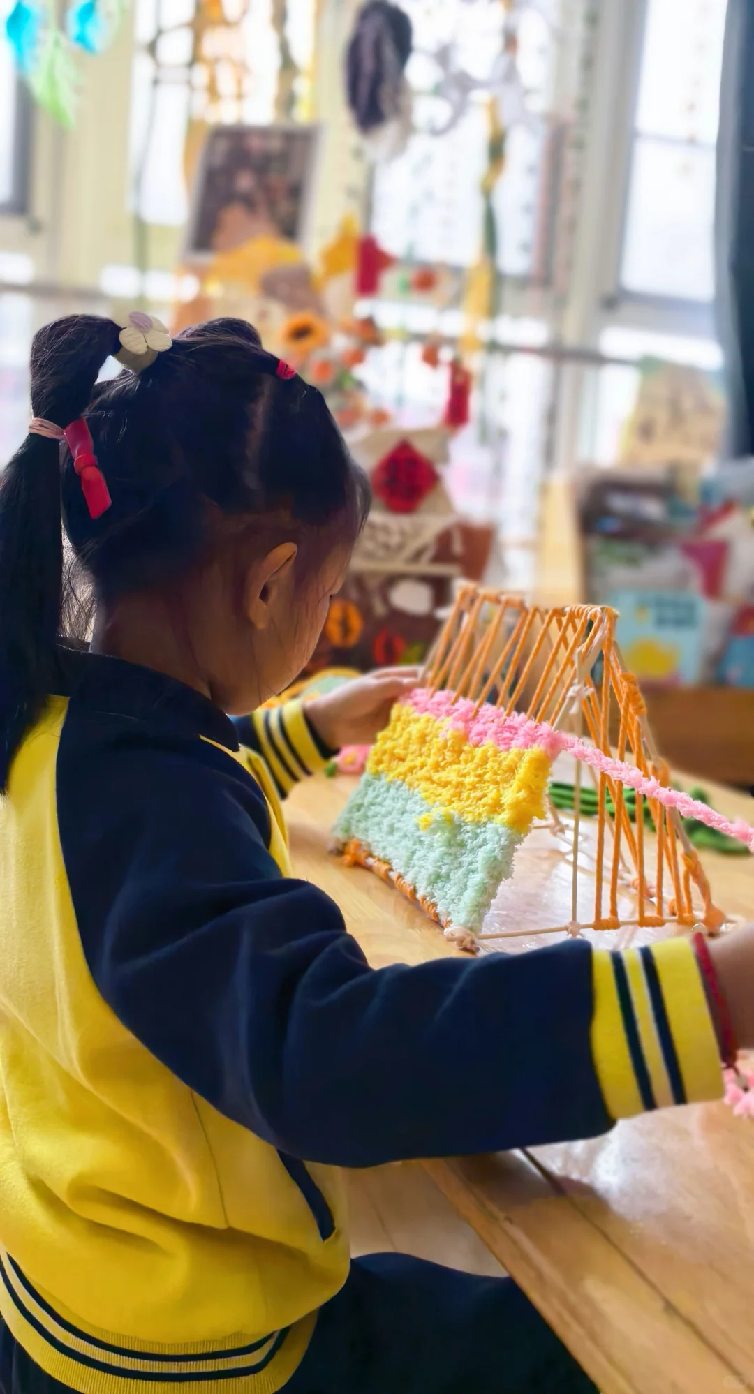 幼儿园秋天环创/毛线创意手工编织帐篷⛺