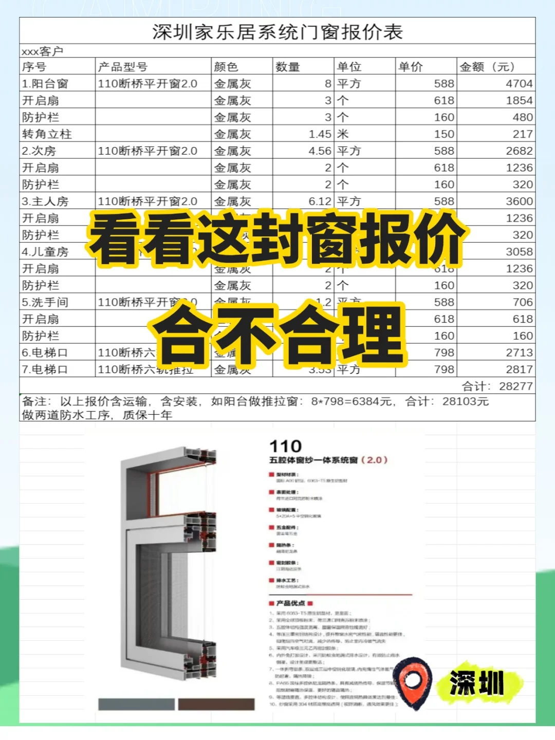 封窗报价单求围观！这价格到底踩坑没？