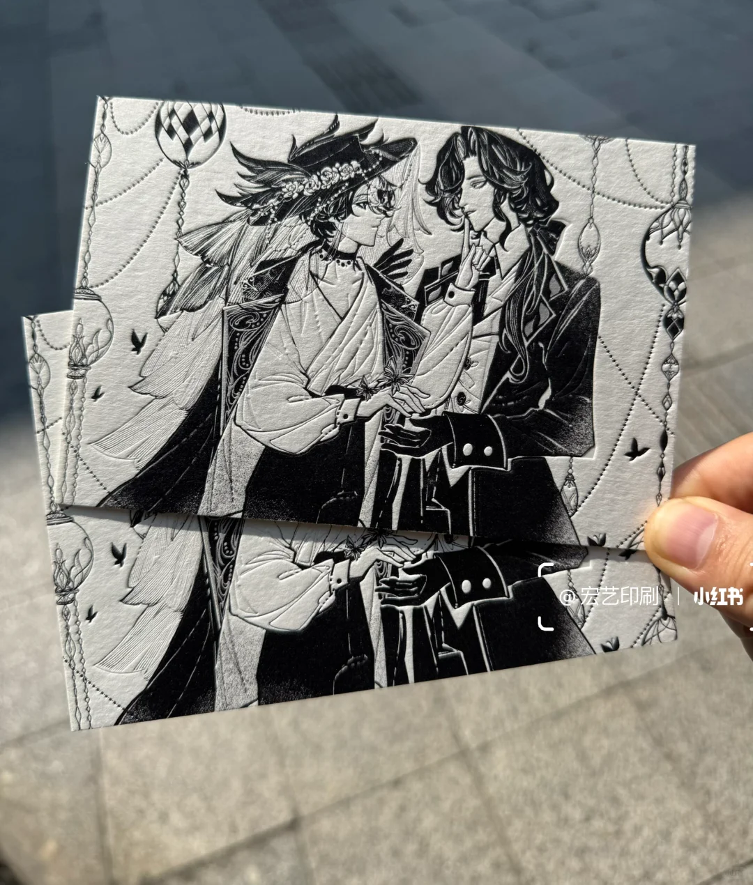600克明信片棉纸满版凸版压凹印刷凹凸