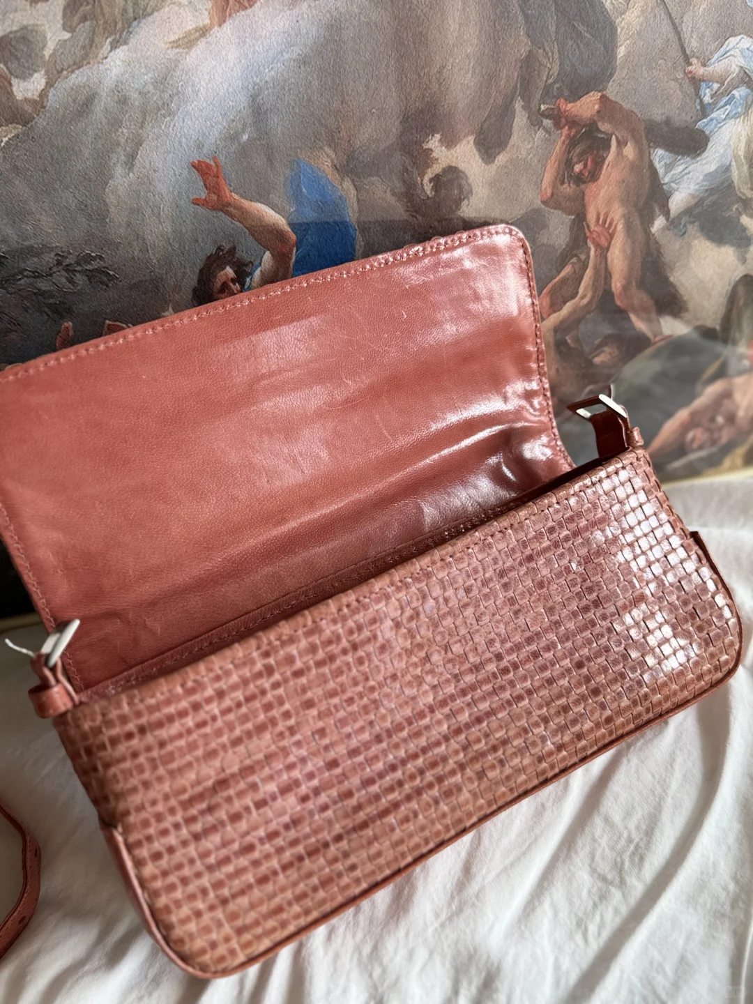 vintage 牛皮编织两用包