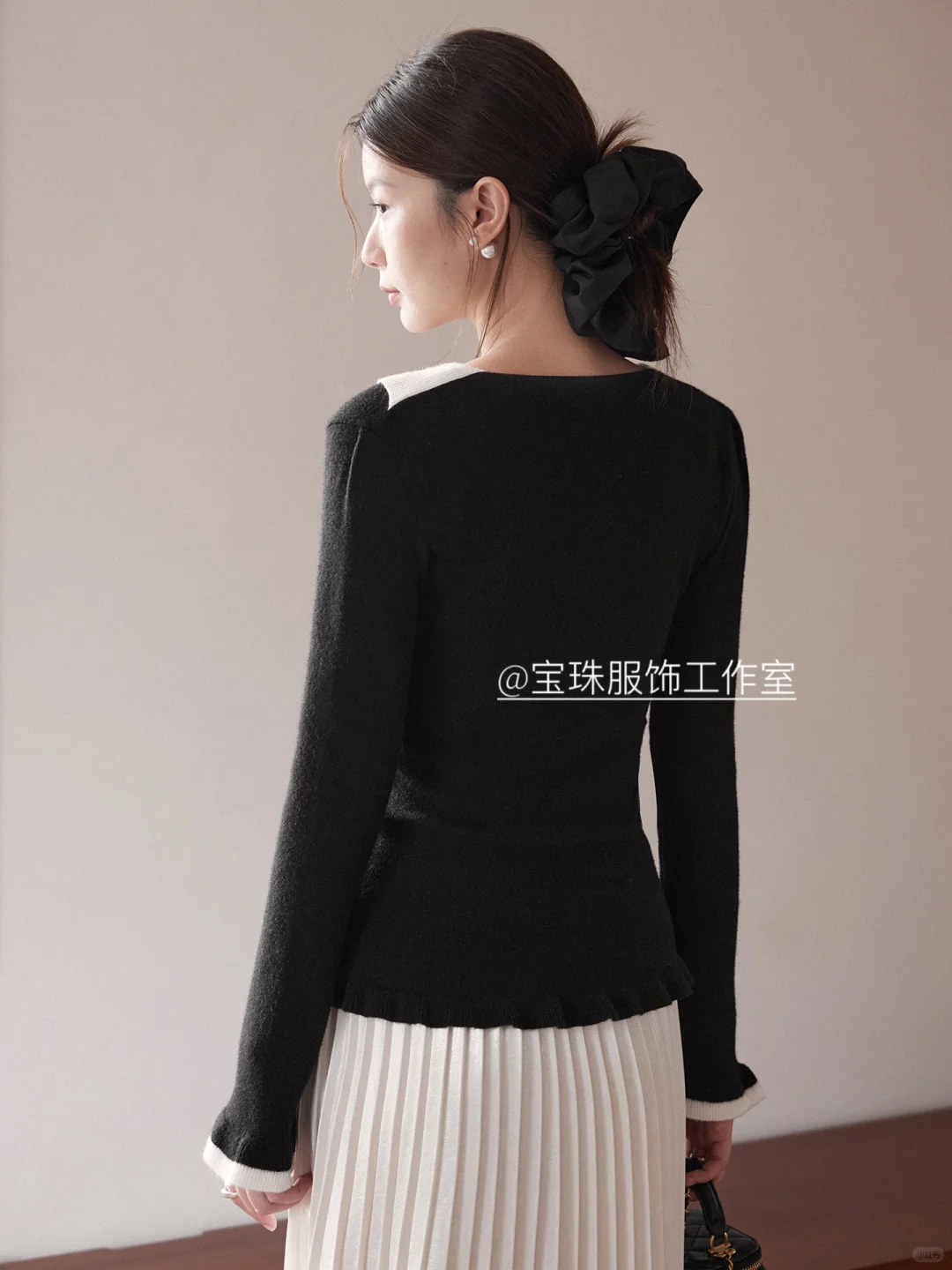 立体花朵修身针织衫秋季木耳边上衣