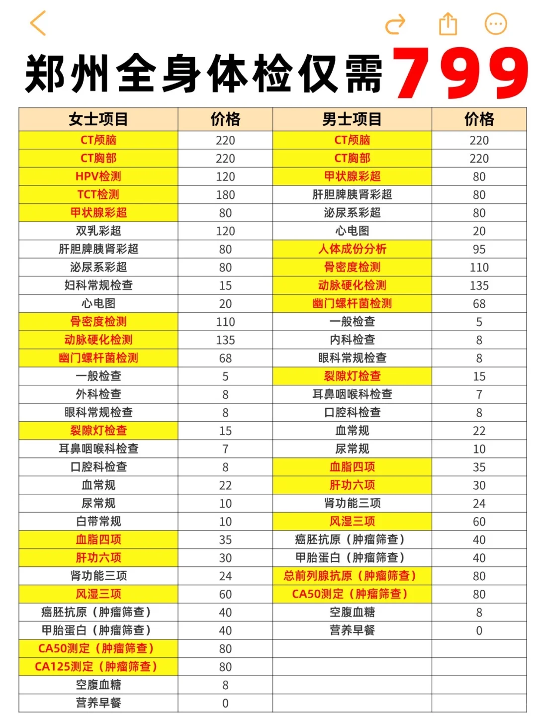 郑州799拿下全身体检➕双CT