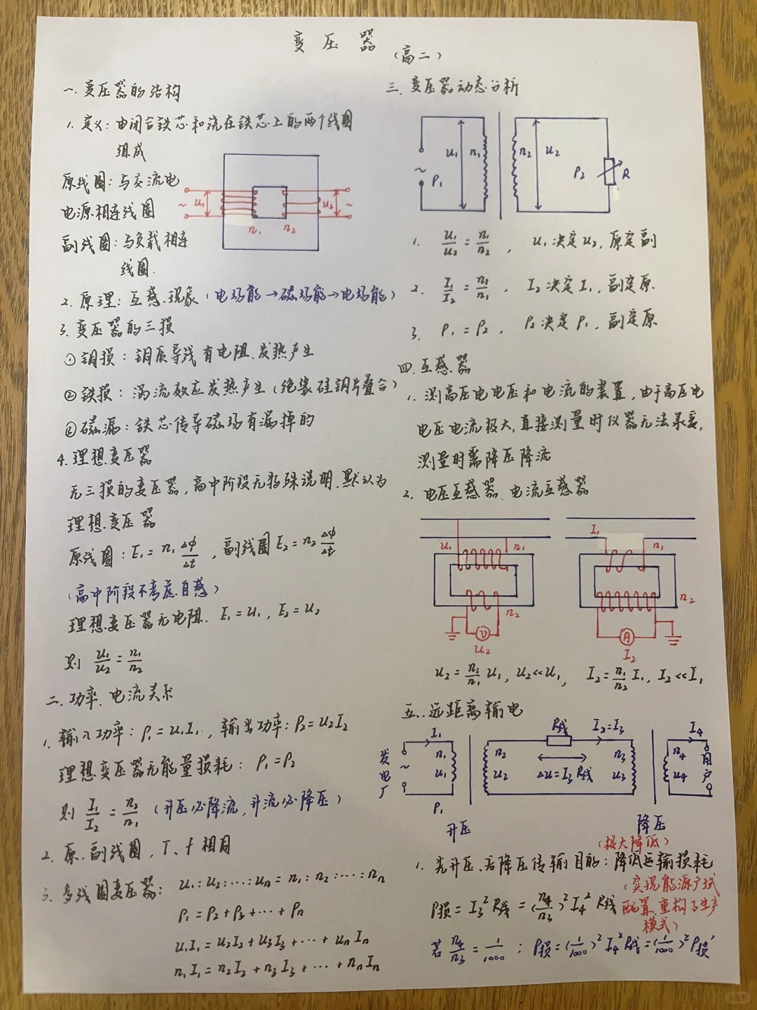 高二 变压器，远距离输电，满分教师手稿
