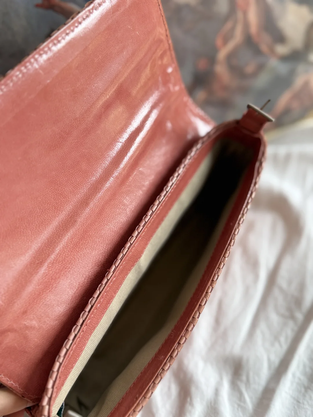 vintage 牛皮编织两用包