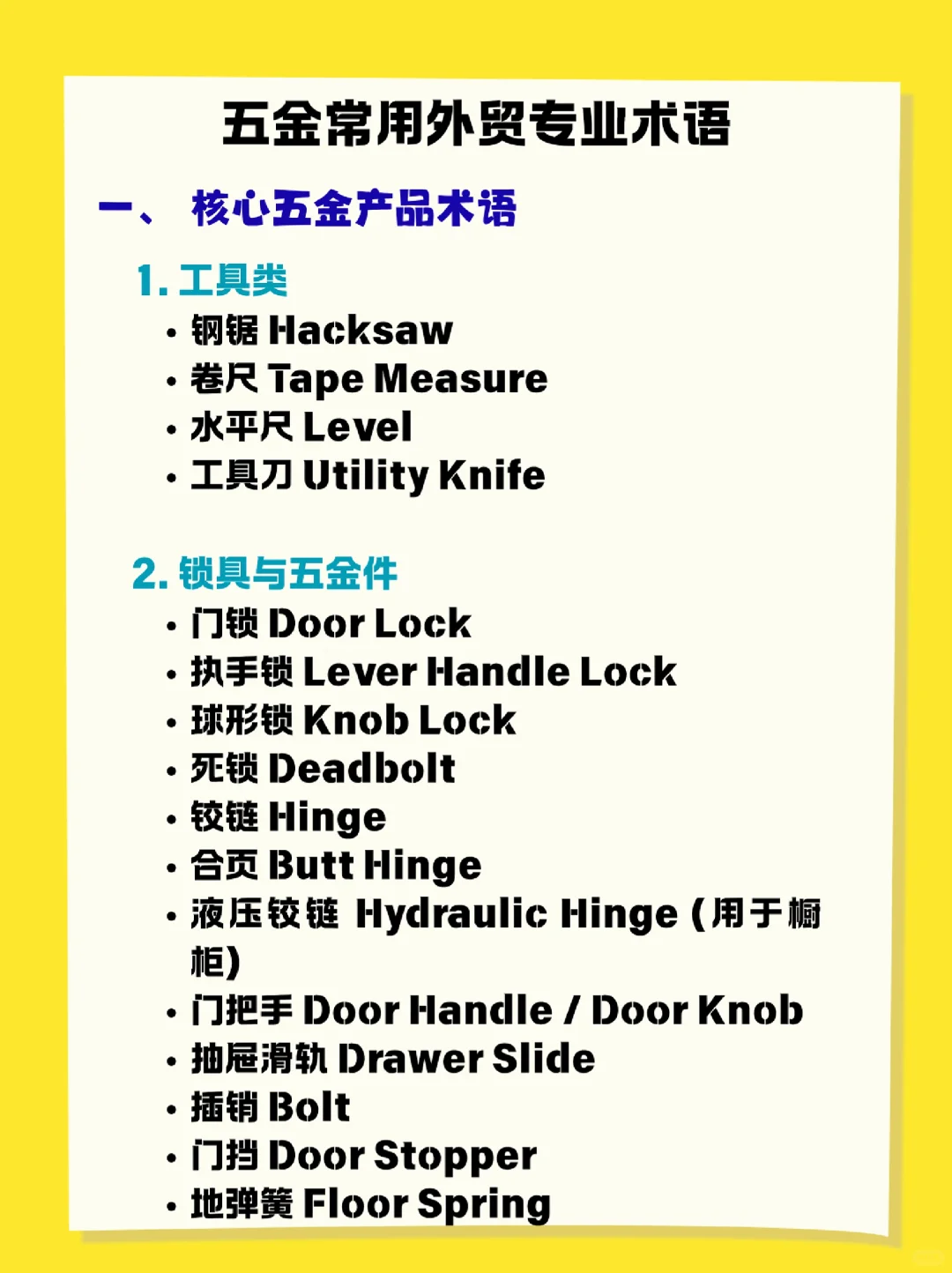 五金常用外贸专业术语