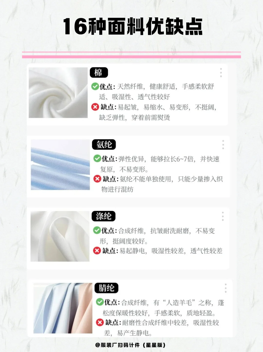 买衣服总踩坑？16种面料优缺点速查！