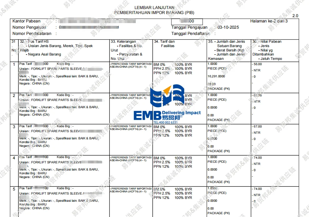 中国电动叉车出口印度尼西亚清关运输门到门