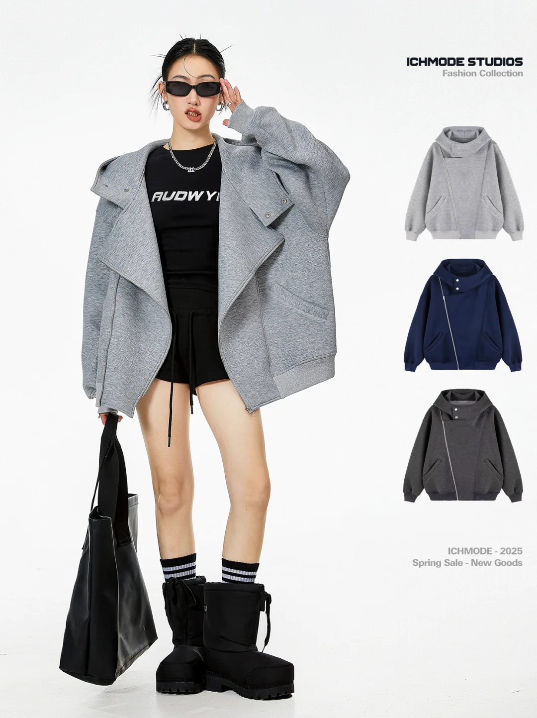 早秋不费力松弛感look?不对称门襟卫衣开衫