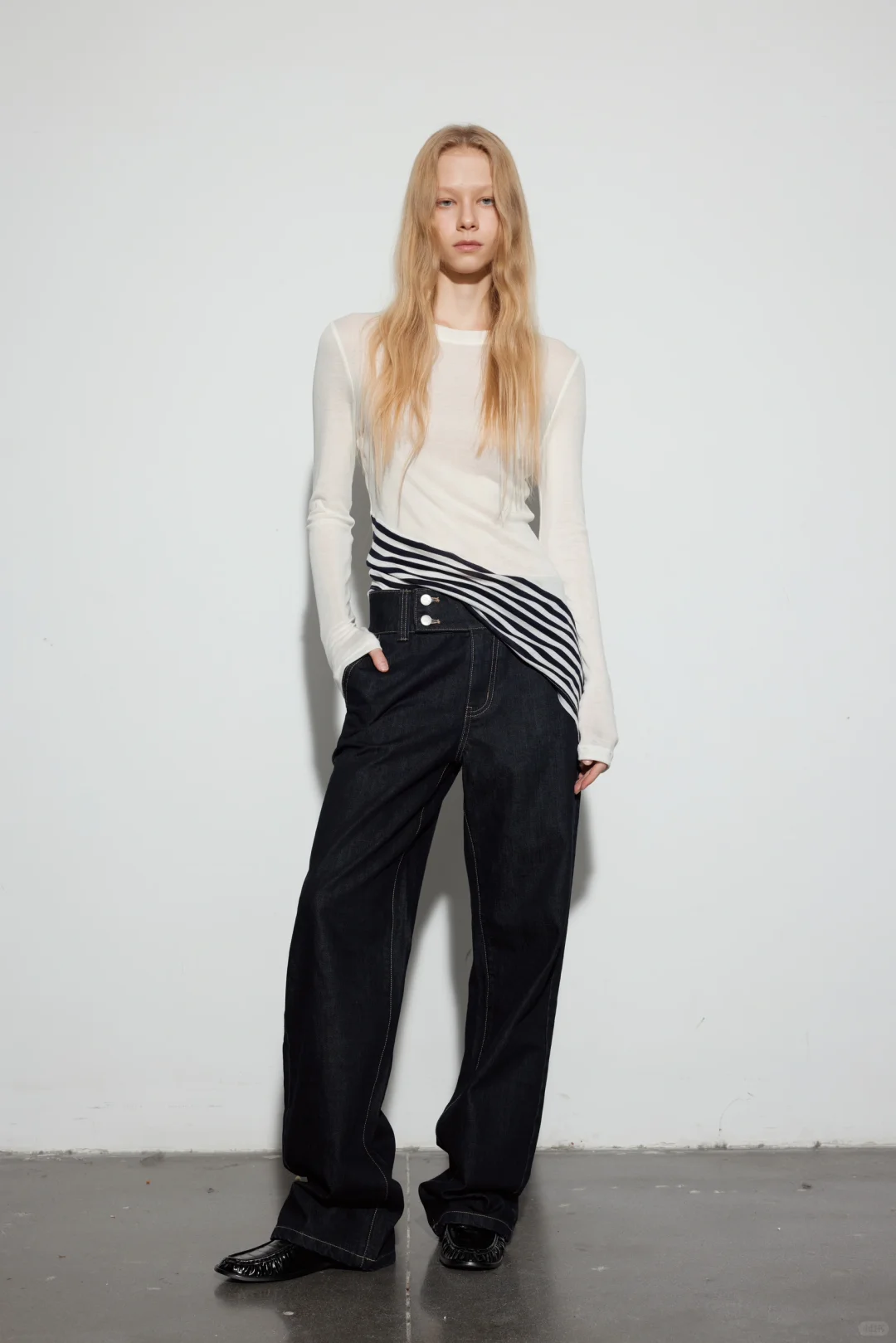 BOLD/italic｜条纹拼接斜摆打底衫