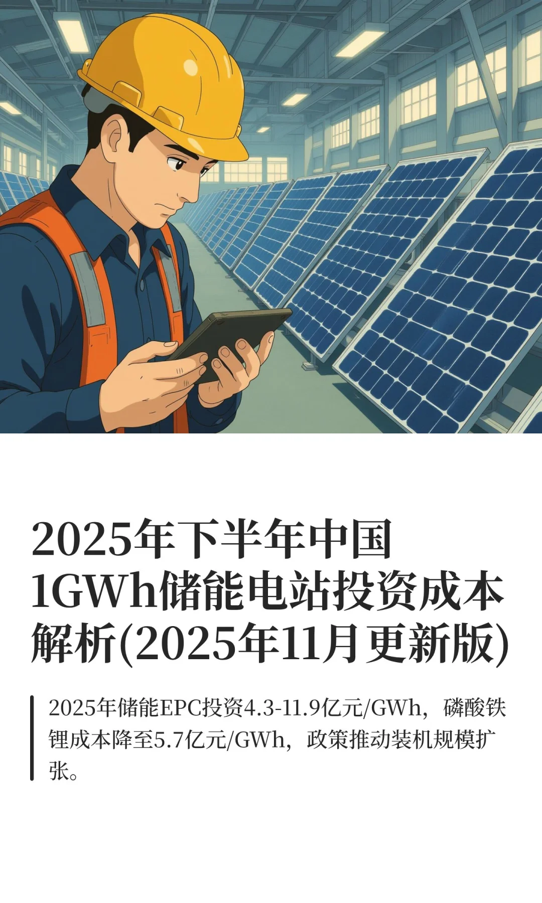 2025年下半年中国1GWh储能电站投资成本解析