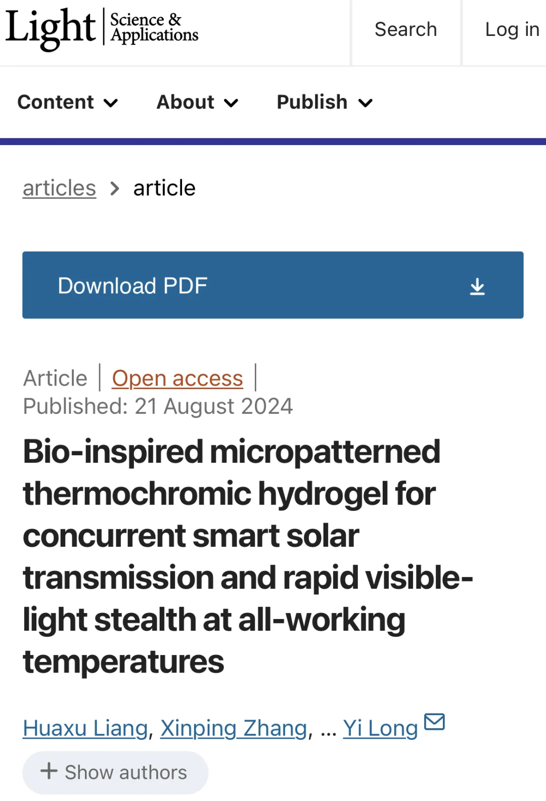 变色微图案水凝胶，隐身和光热调控智能窗