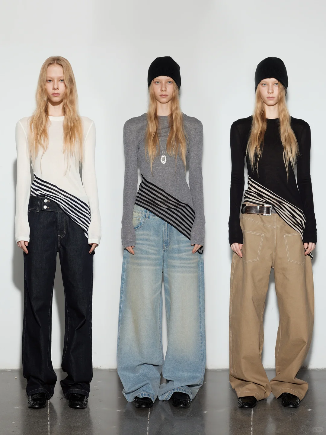 BOLD/italic｜条纹拼接斜摆打底衫