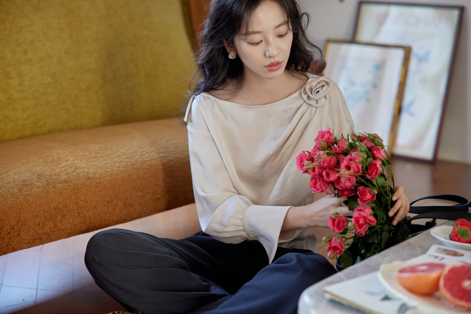 法式优雅小性感斜肩衬衣