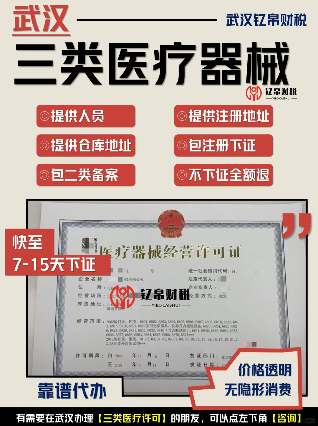 武汉三类医疗器械许可证办理,15天拿证!