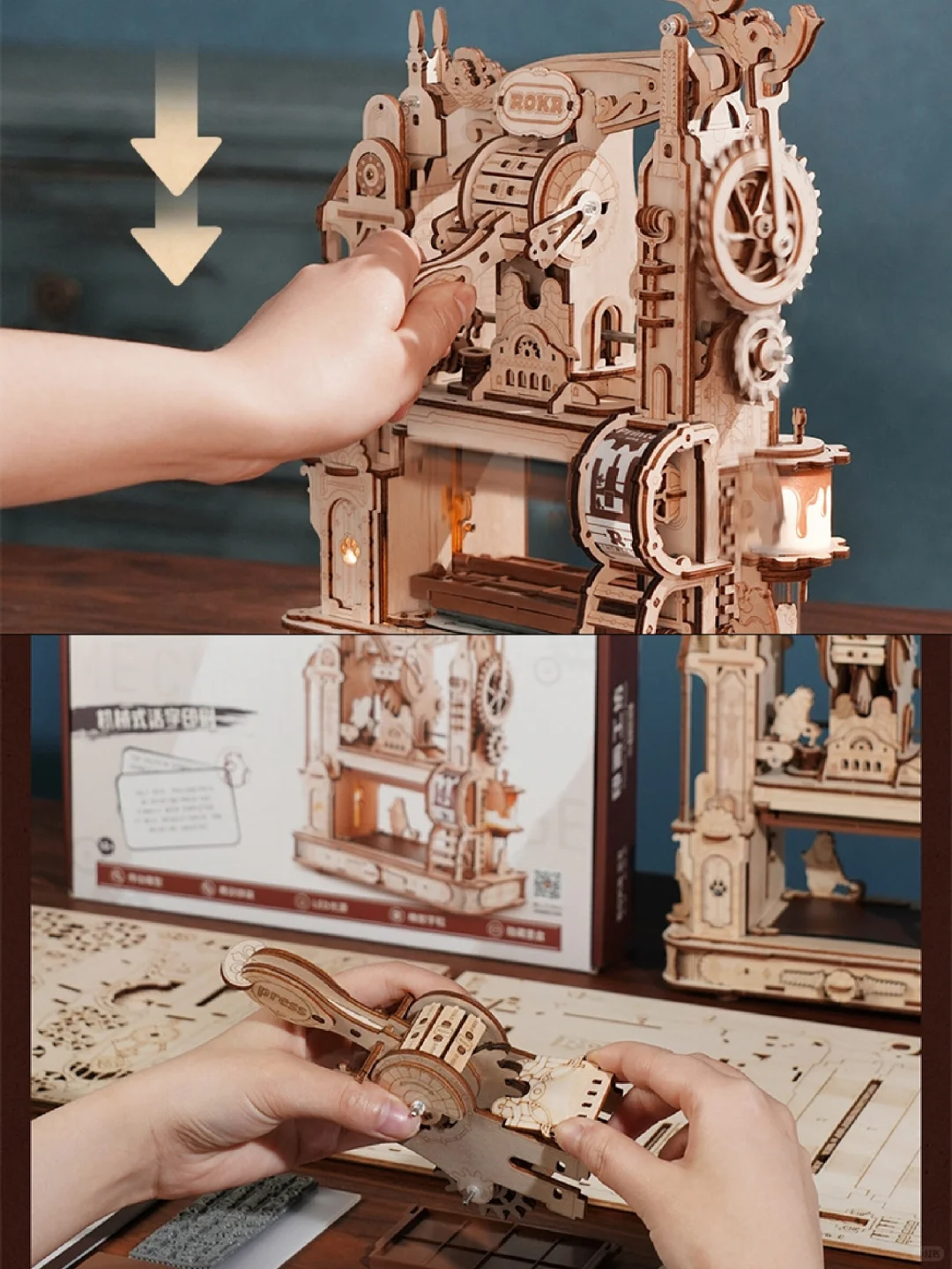 ?创意满满！ROKR印画工坊DIY手工制作印刷机3D立体木质拼装积木模型玩具?