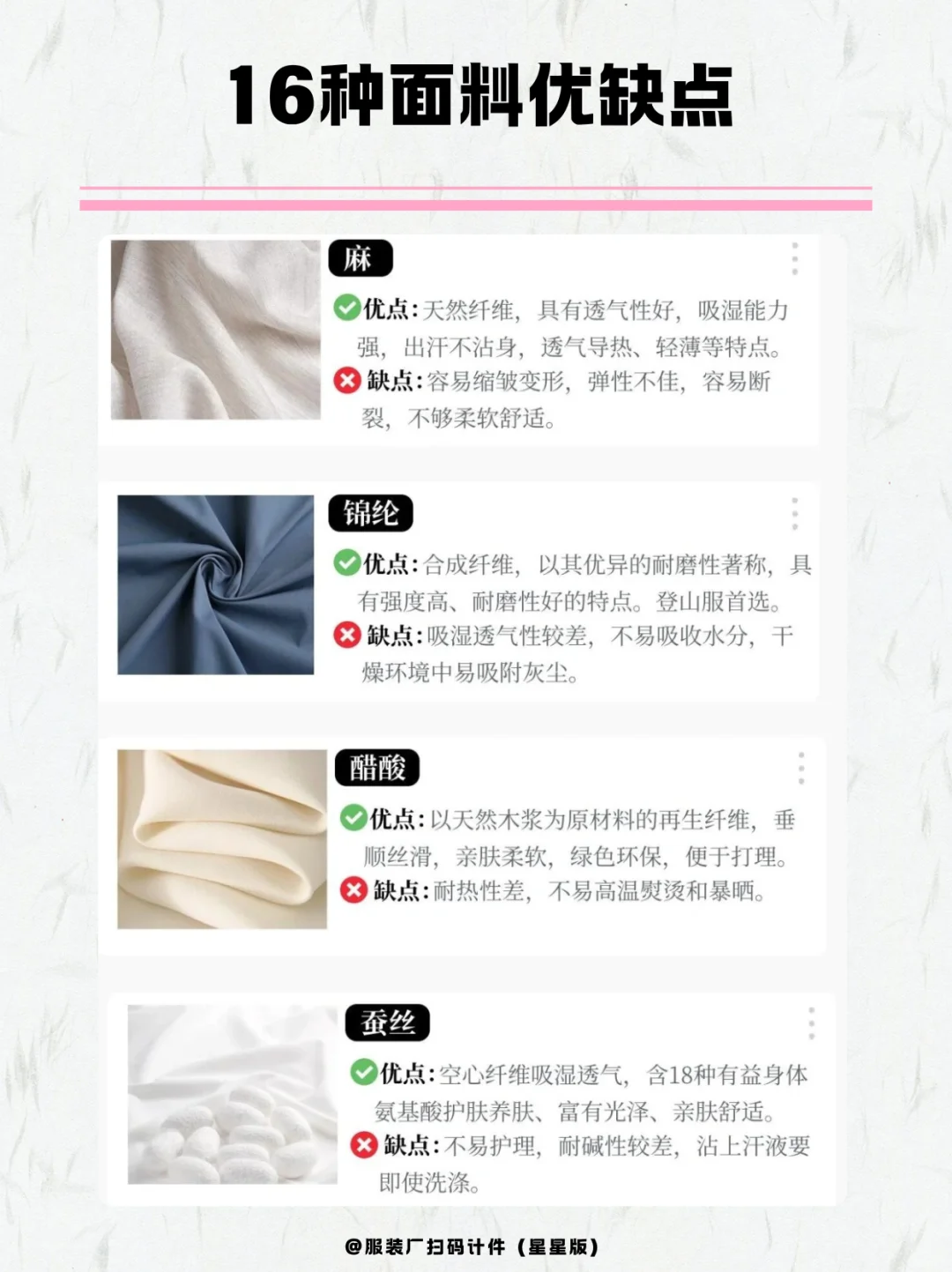 买衣服总踩坑？16种面料优缺点速查！