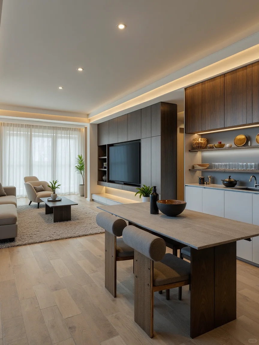 沙发背靠开放式书房!白嫖大横厅+收纳爽飞