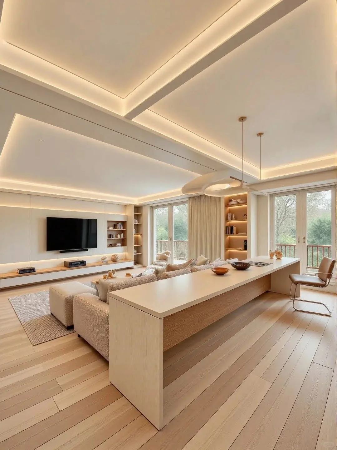 10张实拍图！大客厅沙发后塞书桌，显大实用