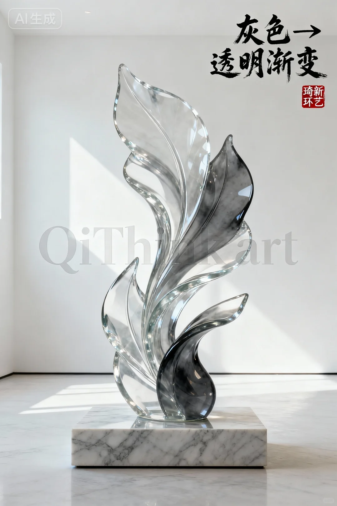 「雾月留白」灰色透明树脂雕塑艺术摆件