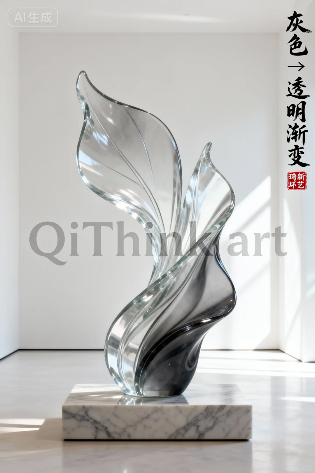 「雾月留白」灰色透明树脂雕塑艺术摆件