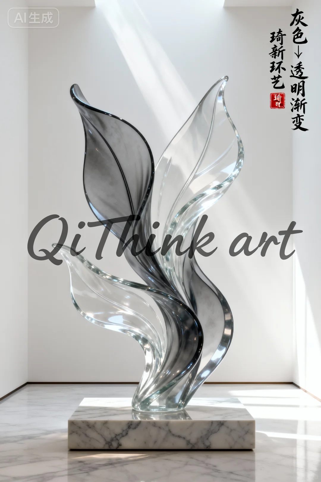 「雾月留白」灰色透明树脂雕塑艺术摆件