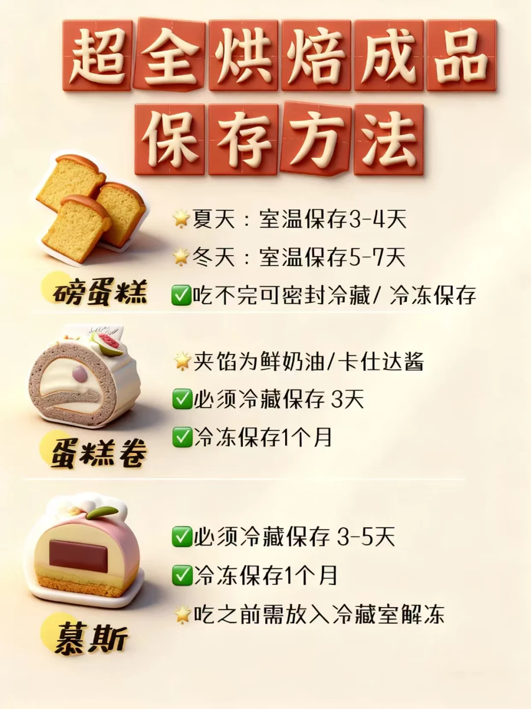 ?烘焙人必存|常见甜品面包保存指南‼️