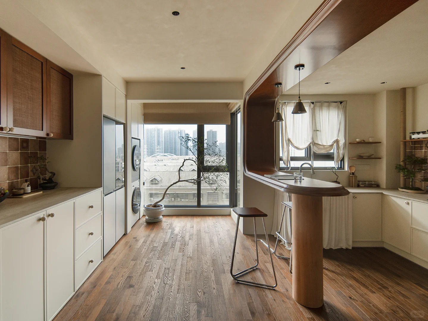 实拍丨隔而不断的弧形吧台,搞定餐厨通透感