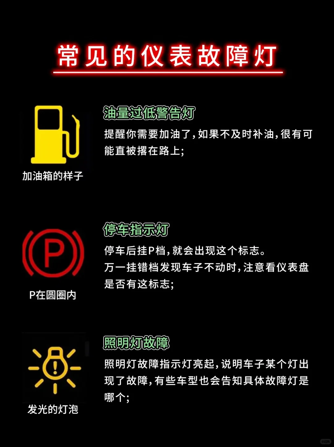 汽车故障灯详解，车主码住