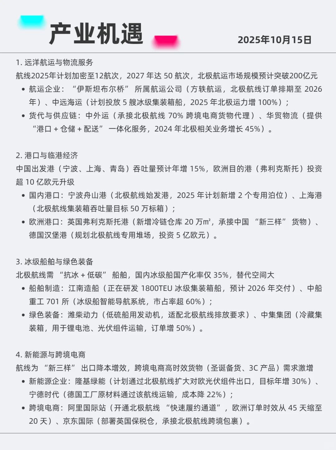 中欧北极快航航线 2025年10月15日