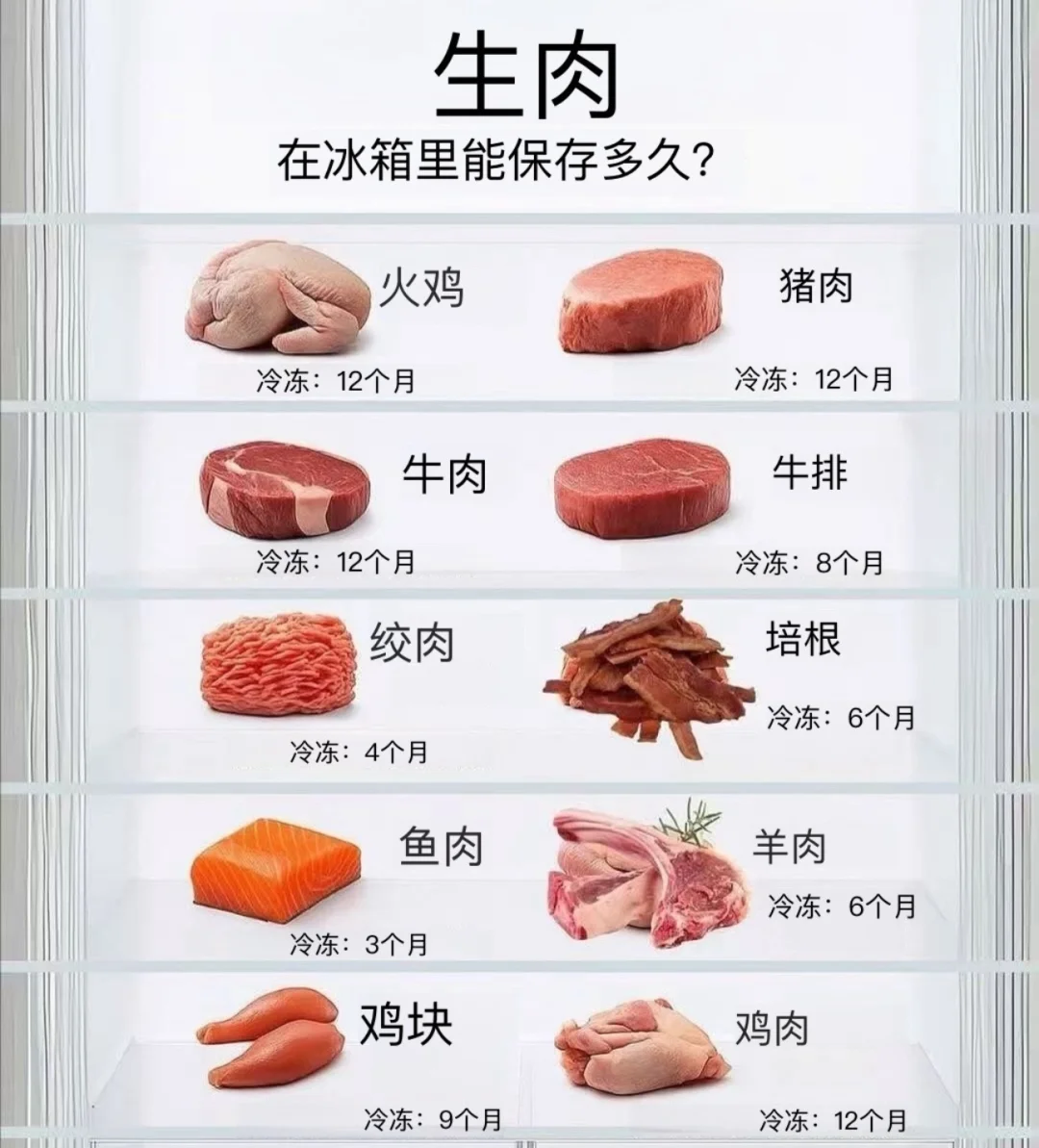 冰箱里肉可以保存多久？