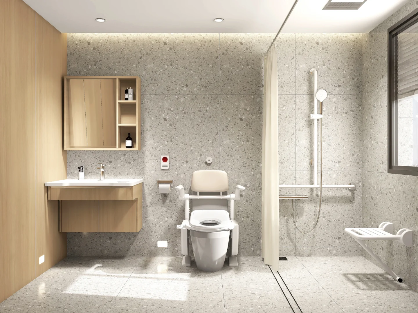 ?适老化卫生间设计方案丨水磨石+木纹