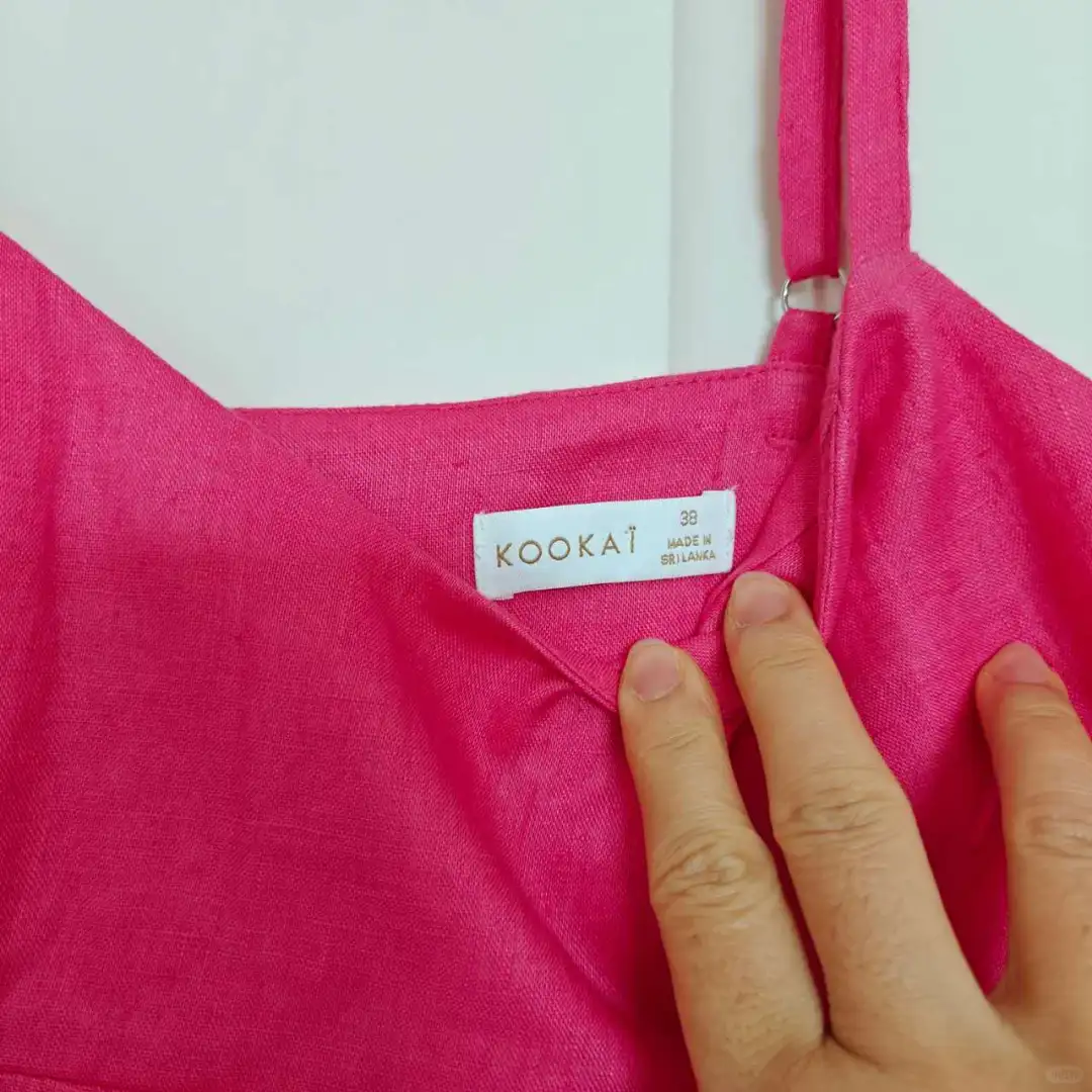 全新KOOKAI 100%麻 玫红色吊带连衣裙