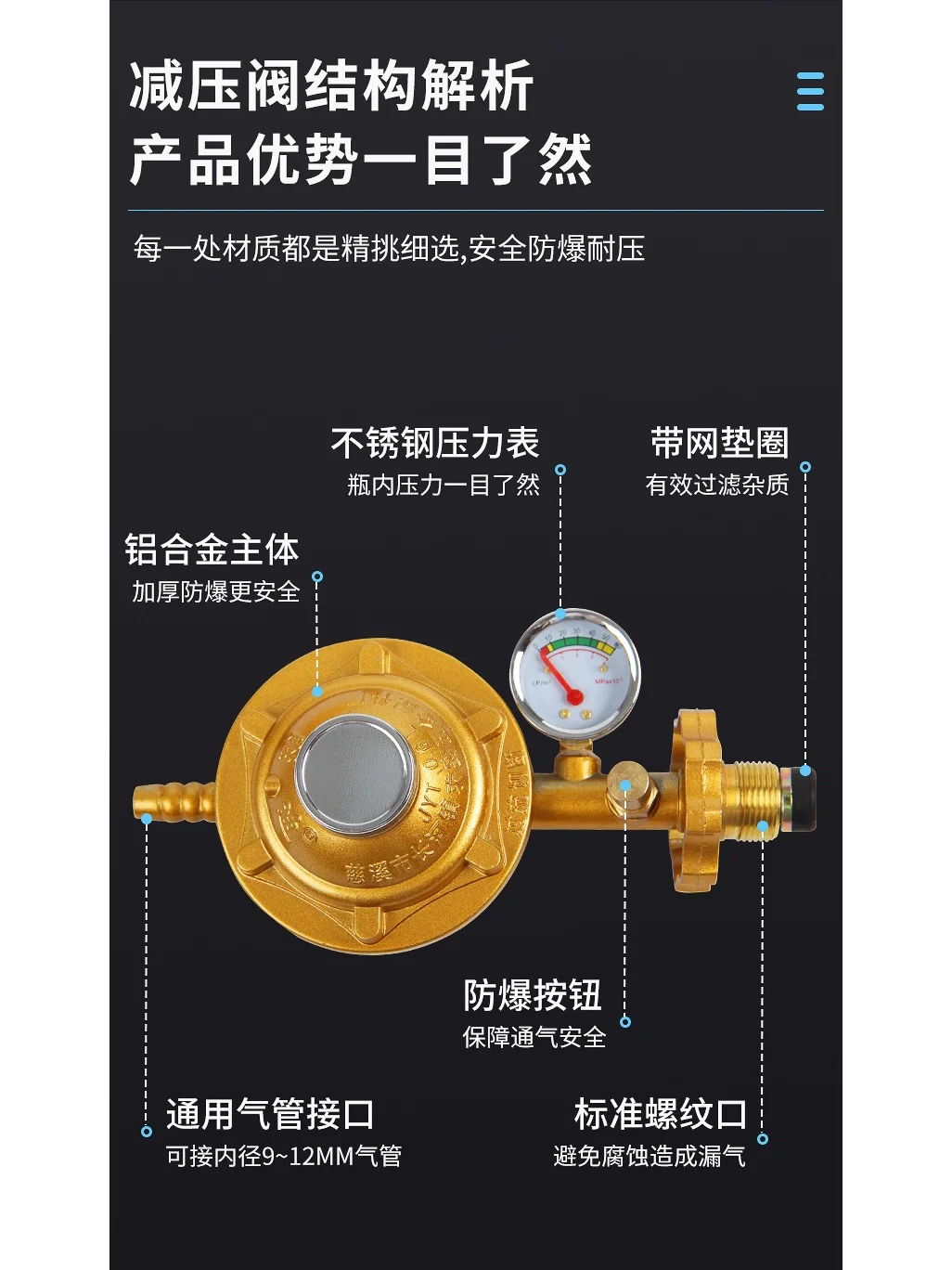 家用国标0.6防爆液化气减压阀煤气瓶自锁