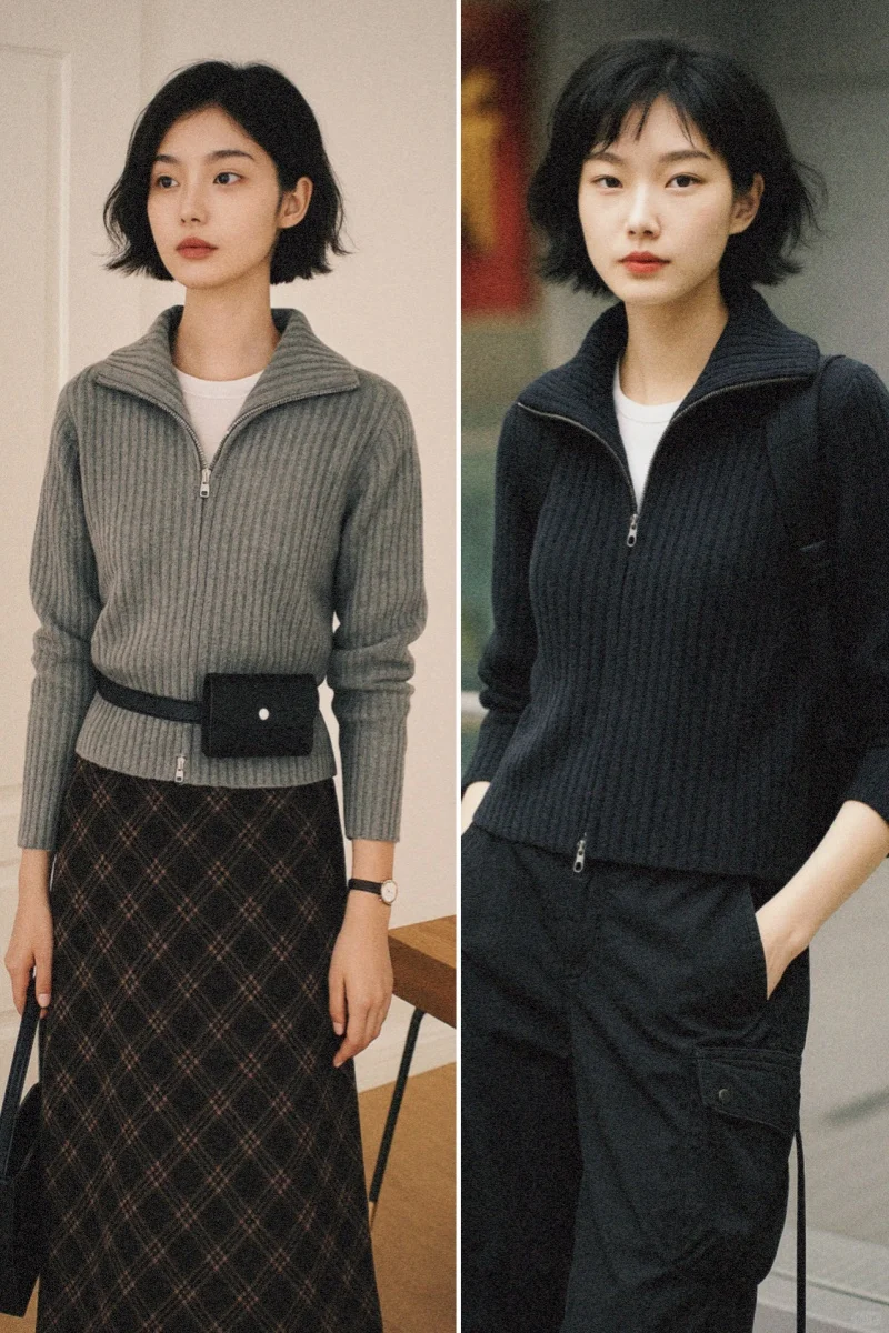 1件=7天穿搭 | 收藏双拉链毛衣开衫搭配合辑