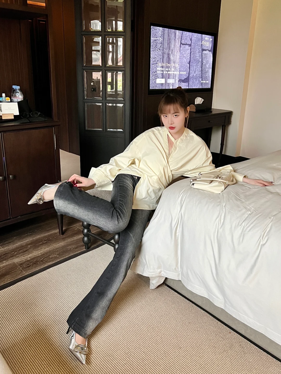 法式小众解构慵懒感收腰显瘦不对称衬衫上衣