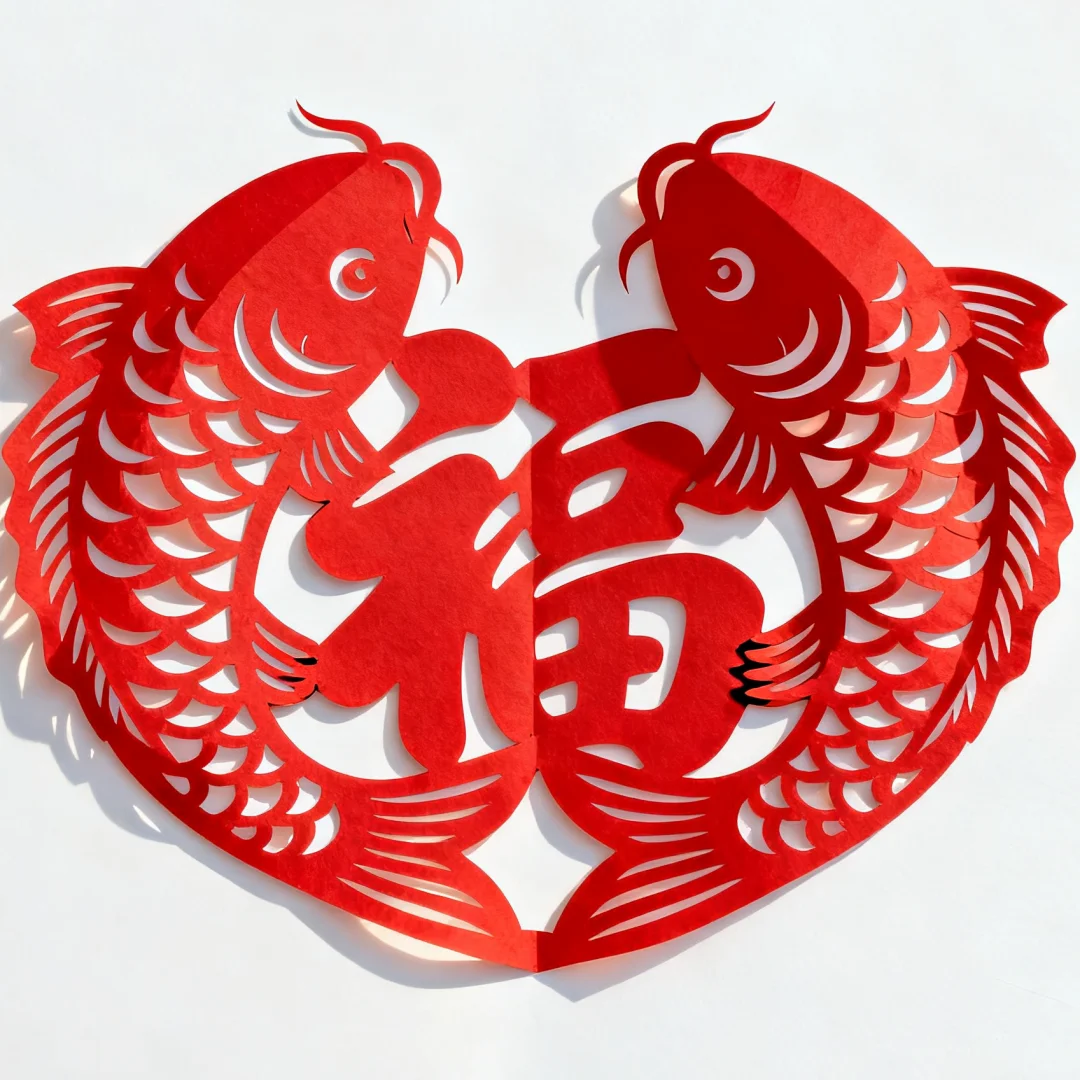 双鱼抱福剪纸｜连年有余剪纸免费分享