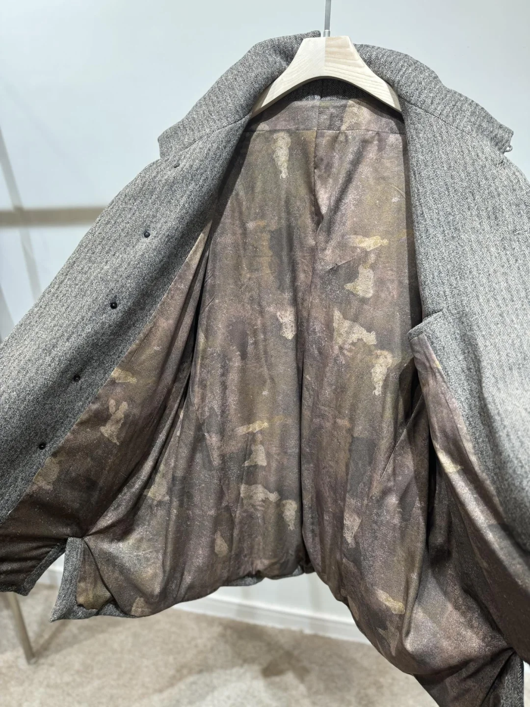 中式国潮单排扣斜门襟男女同款羊毛鹅绒大衣