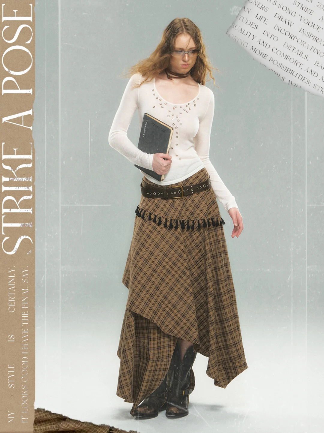 STRIKE A POSE*浪游诗人格纹不对称长裙