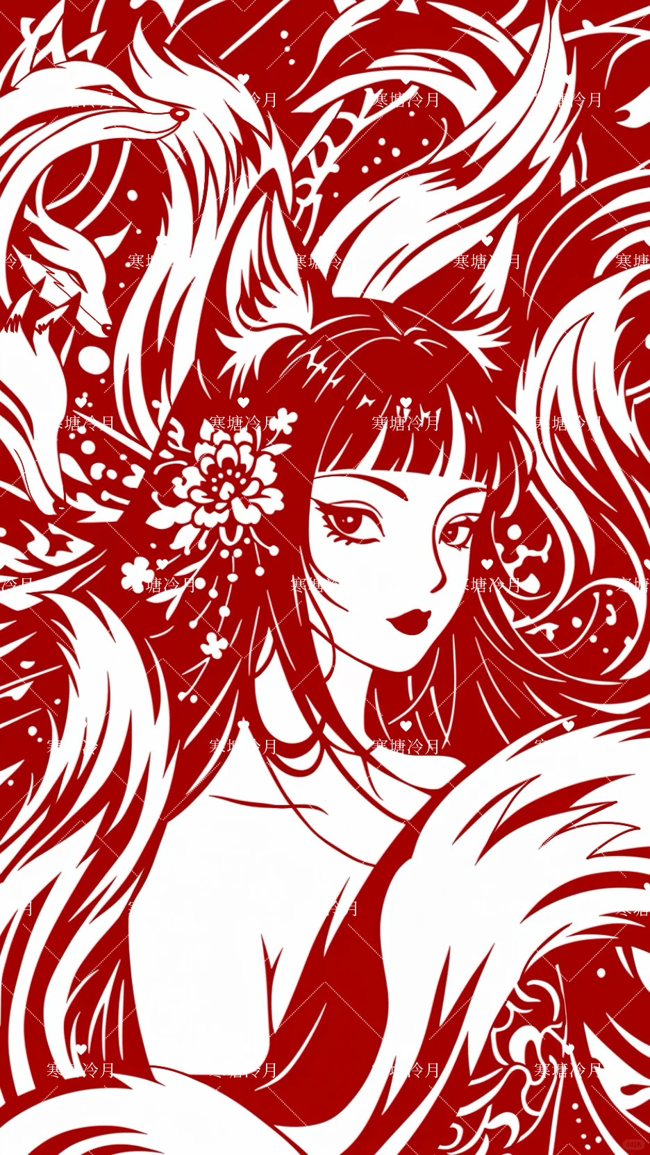 九尾狐女03剪纸刻纸底稿分享