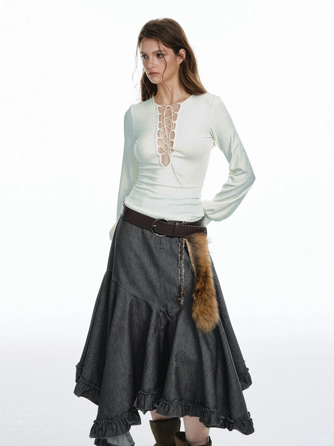 STRIKE A POSE*不规则拼接荷叶边半身裙