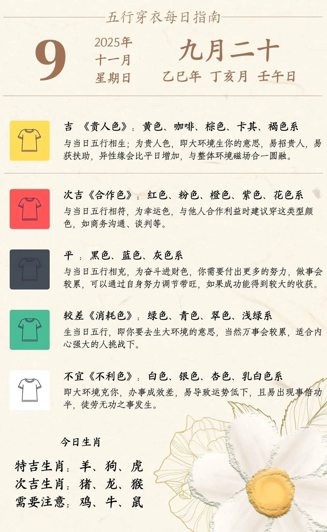 11月8日-11月14日每日五行色彩穿衣指南