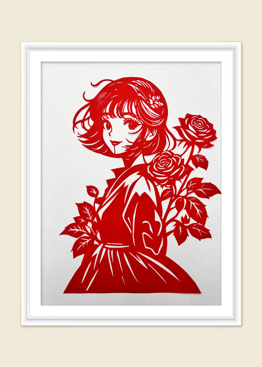 玫瑰花女孩剪纸